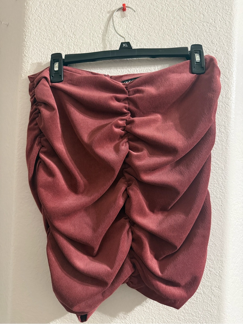 Zara Ruched Burgundy Mini Skirt